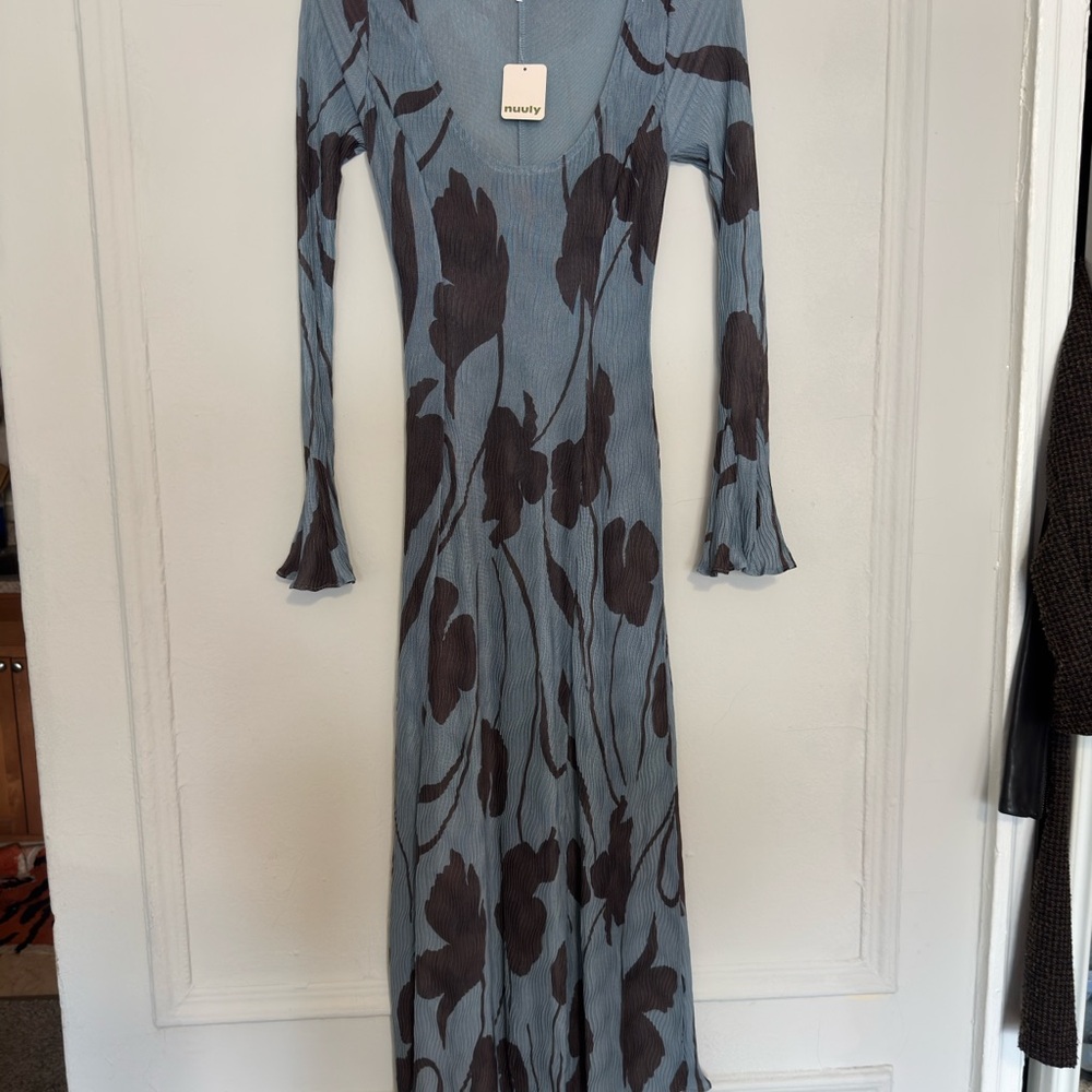 Free People Long Sleeve Blue and Brown Dress